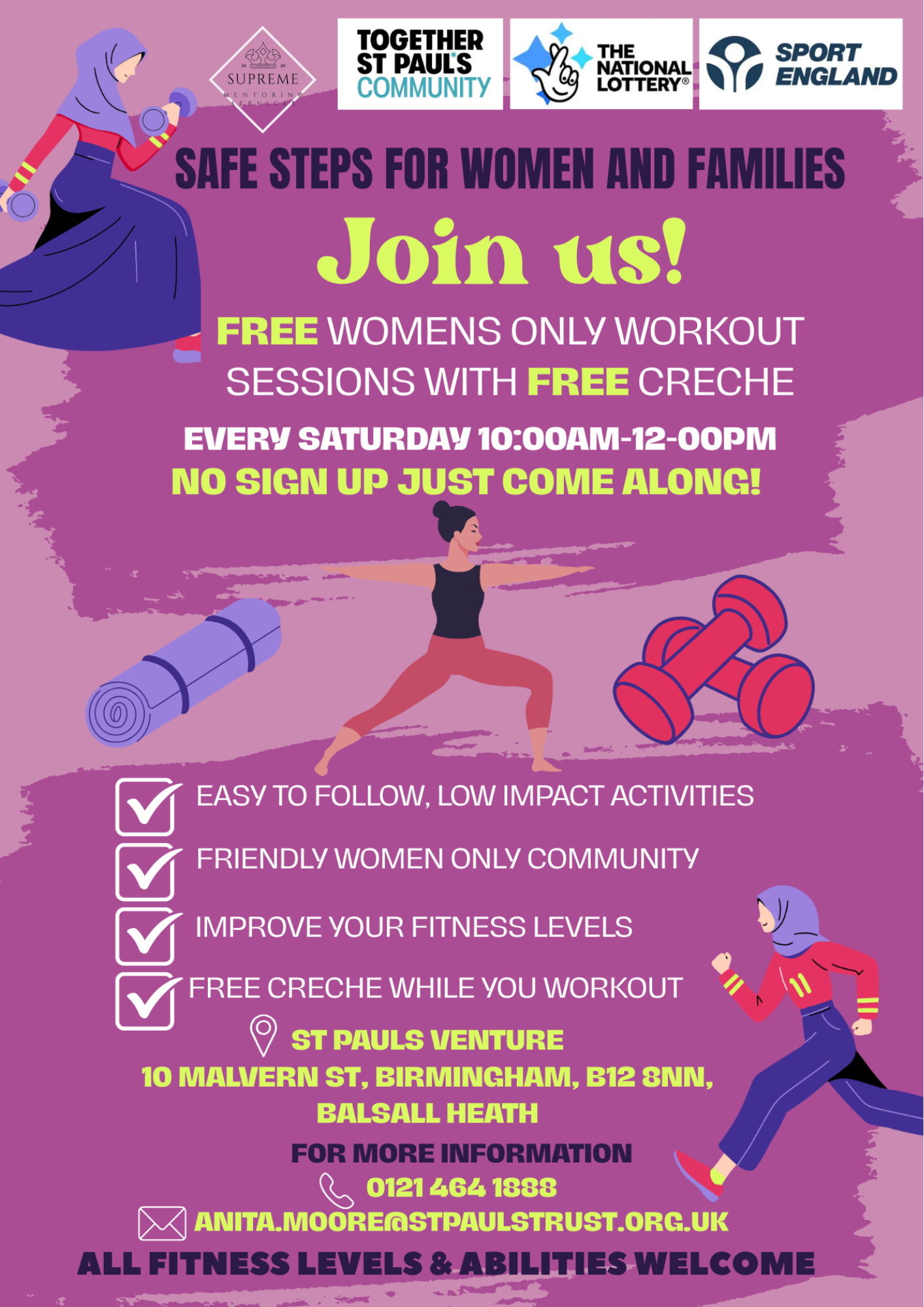 Safe Steps for Women and Families fitness session flyer